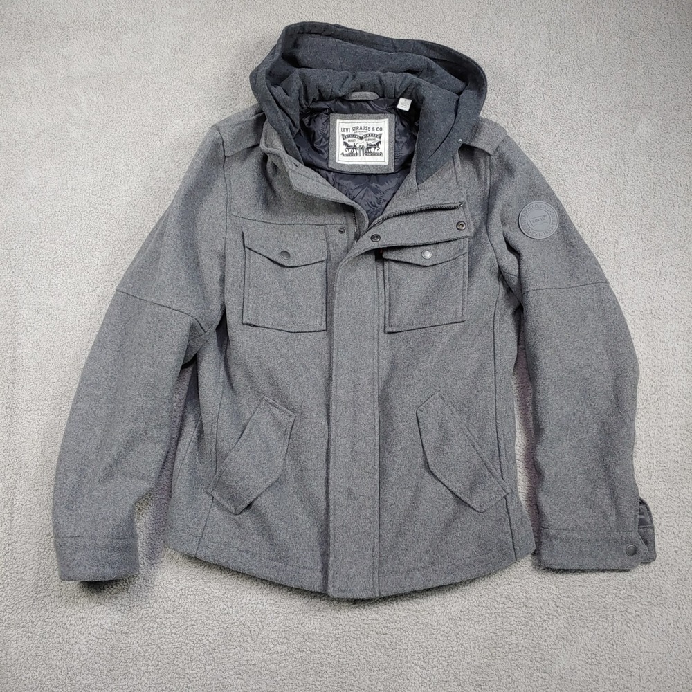 Levi Strauss & Co. Hooded Field Jacket - Mens S Grey Wool Blend Quilted Liner